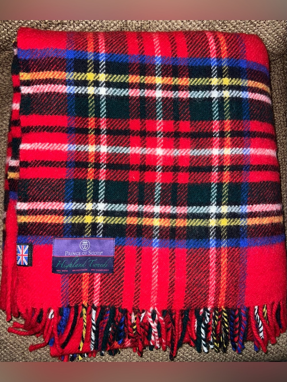 Prince of Scots Tartan Tweed Fluffy Throw Blanket Pure Wool Made in British Isle